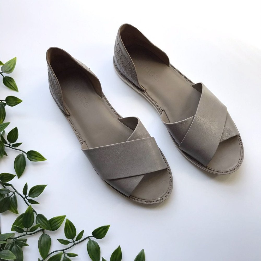 Vince Leather Crossover Embossed Sandals